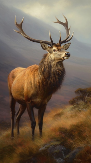 Une peinture d'un cerf rouge avec le mot cerf dessus