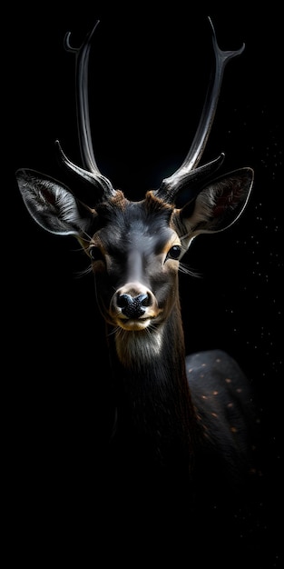 Une peinture d'un cerf avec des taches noires sur son visage