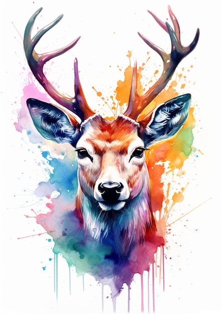 peinture d'un cerf avec un visage coloré et des cornes générative ai
