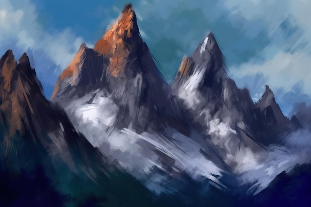 Une peinture d'une chaîne de montagnes avec le mot himalaya dessus.