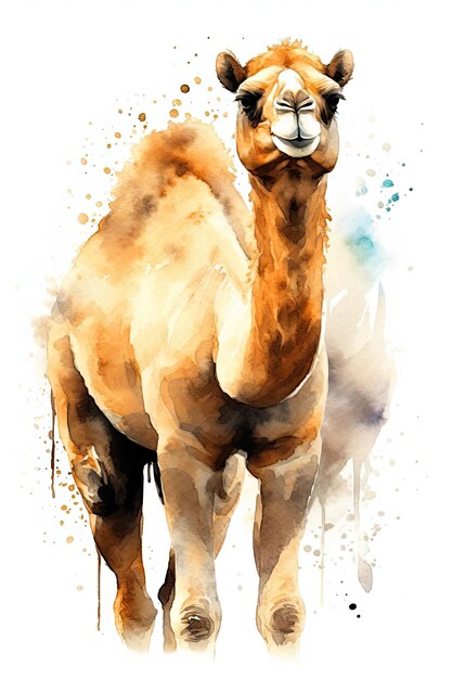 Une peinture d'un chameau d'Arabie style aquarelle AI générative