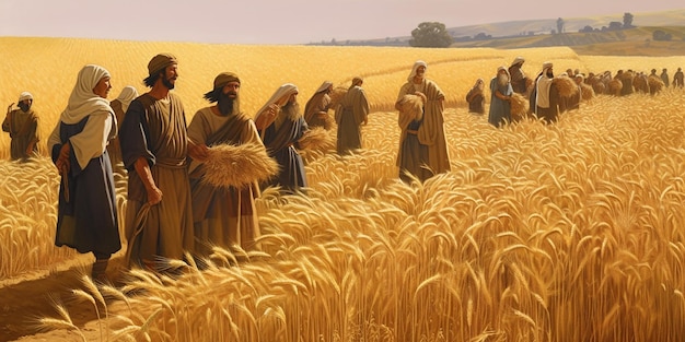 Une peinture d'un champ de blé avec les mots "le dernier souper" dessus