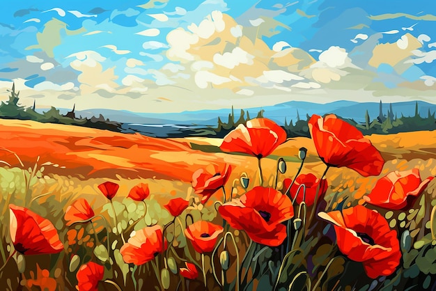 Une peinture d'un champ de coquelicots peinture numérique