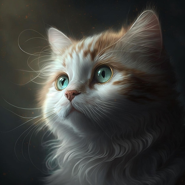 Photo une peinture d'un chat aux yeux bleus et un fond sombre.
