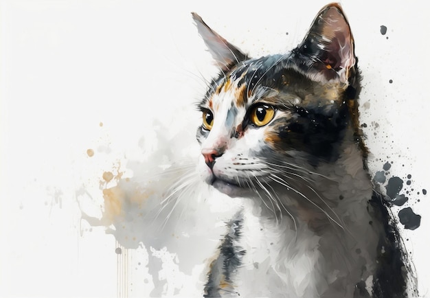 Une peinture d'un chat aux yeux jaunes