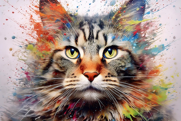 Une peinture d'un chat aux yeux jaunes