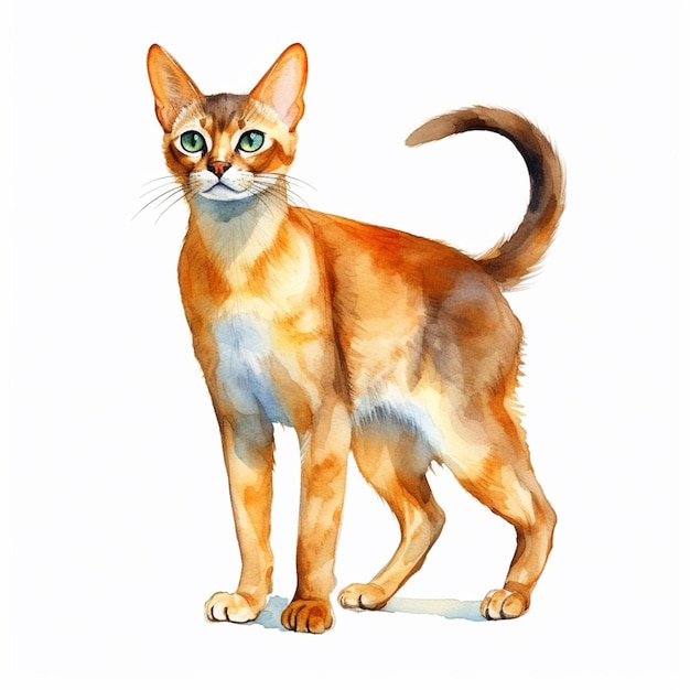 Une peinture d'un chat aux yeux verts et une queue