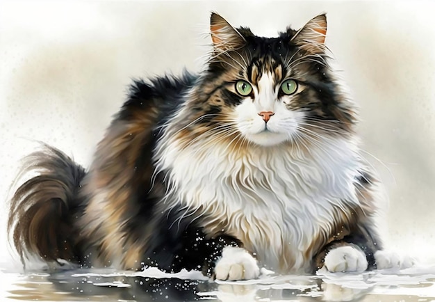 Une peinture d'un chat aux yeux verts