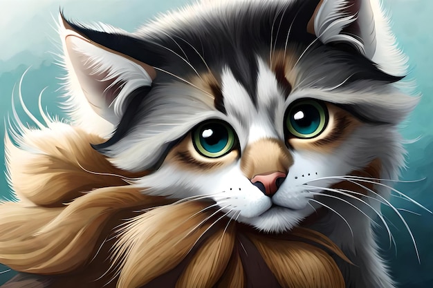 Une peinture d'un chat aux yeux verts