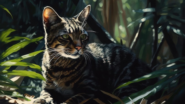 Une peinture d'un chat dans la jungle