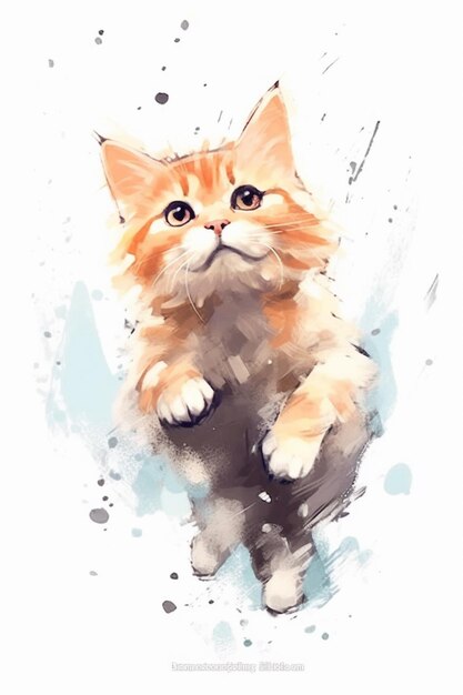 Peinture d'un chat avec un effet aquarelle dessus ai génératif