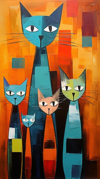 Peinture Chat Famille