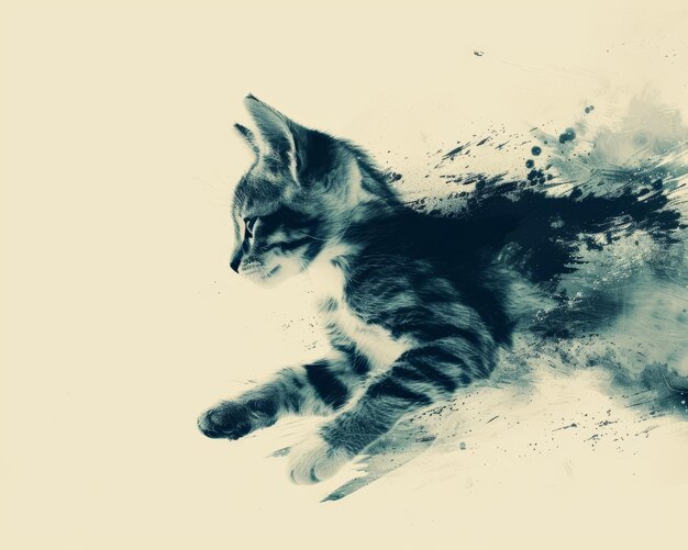 Photo une peinture d'un chat sur un fond blanc