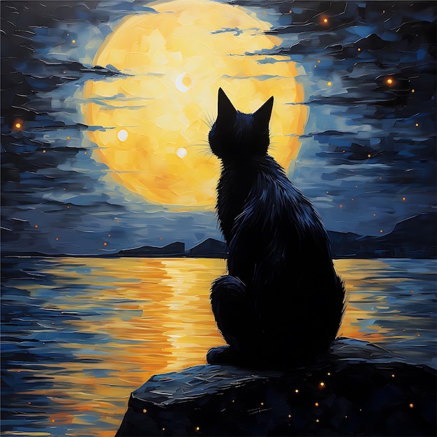 Photo peinture de chat avec la lune