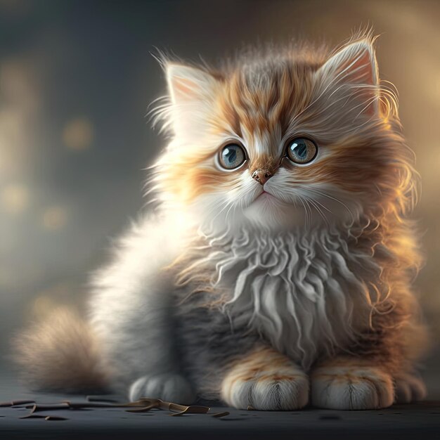 Une peinture d'un chaton aux cheveux longs et aux yeux bleus.