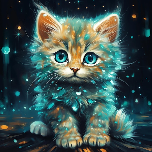 peinture d'un chaton aux yeux brillants assis sur une table ai générative