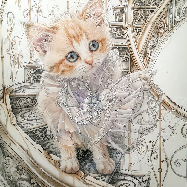 Photo une peinture d'un chaton avec une robe dessus