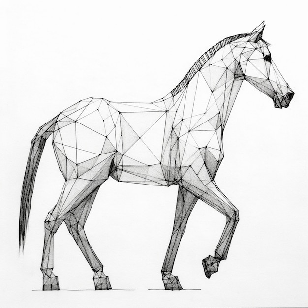 peinture d'un cheval avec une longue crinière et un visage proche