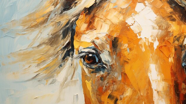 peinture d'un cheval avec un visage brun et une crinière blanche