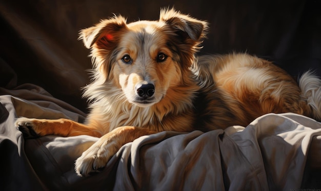 Une peinture d'un chien allongé sur un lit créée avec la technologie d'IA générative