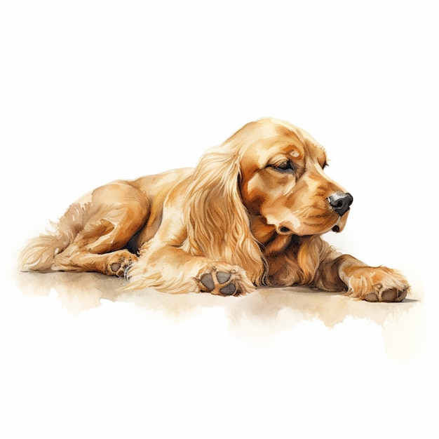 peinture d'un chien allongé sur le sol avec sa tête reposant sur ses pattes