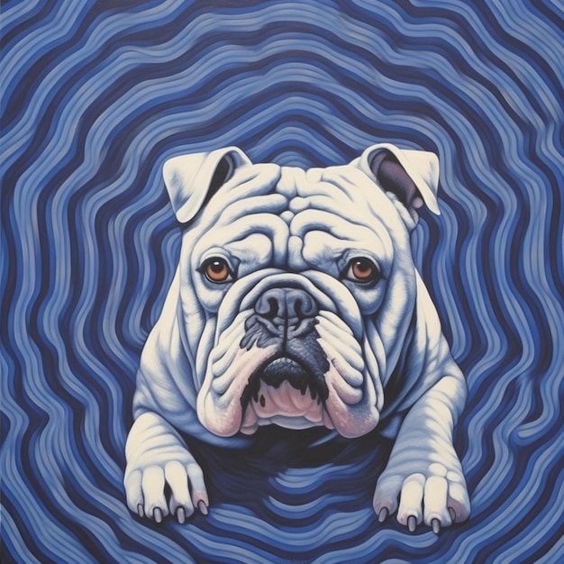 Peinture d'un chien bulldog avec un fond bleu