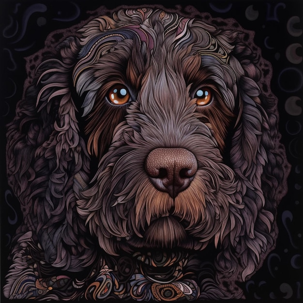 peinture d'un chien avec un collier et un collier autour du cou IA générative