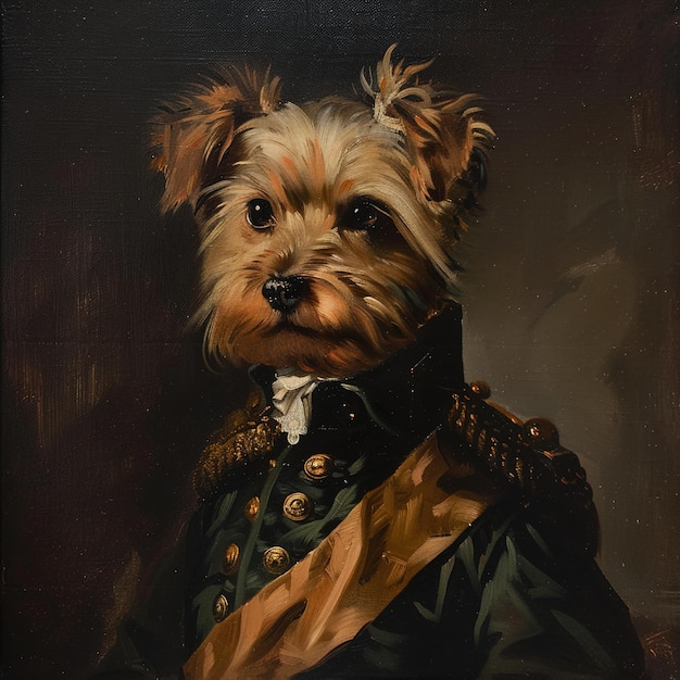 une peinture d'un chien avec un collier d'or et d'or