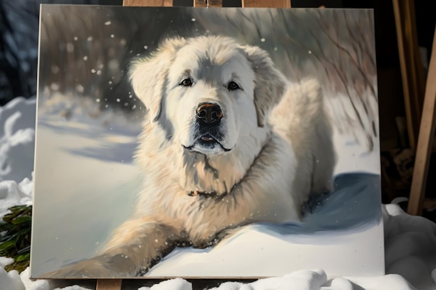 Photo une peinture d'un chien dans la neige