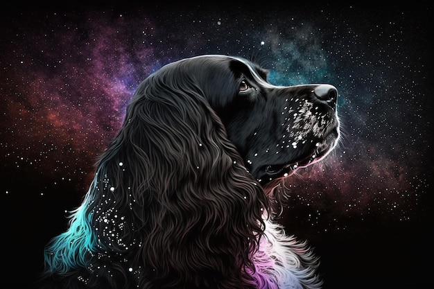 peinture d'un chien avec un fond spatial ai générative