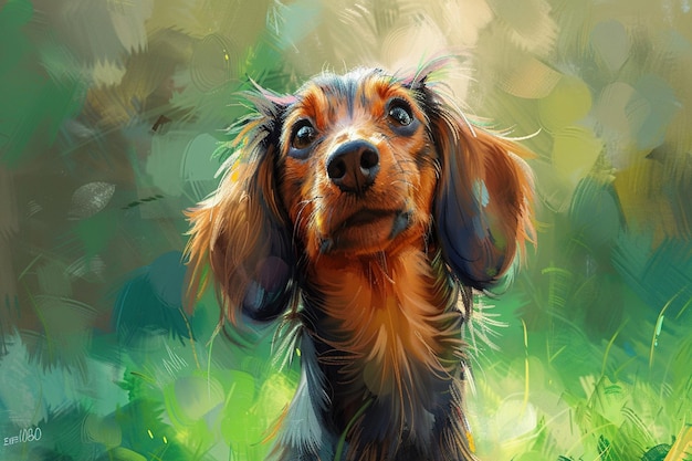 une peinture d'un chien avec un fond vert