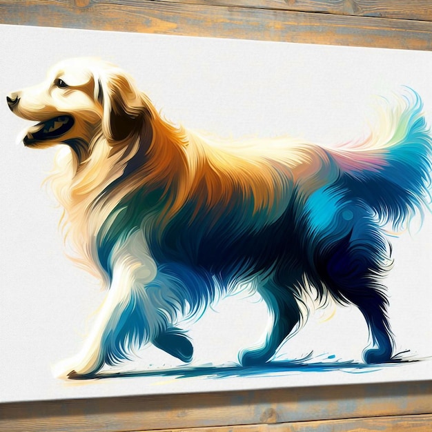 une peinture d'un chien avec un motif coloré dessus