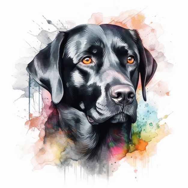 peinture d'un chien noir avec des yeux orange et un fond blanc