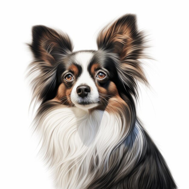 Peinture de chien papillon coloré sur fond blanc