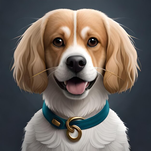 Une peinture d'un chien portant un collier bleu avec une médaille d'or