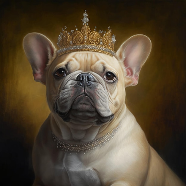 Une peinture d'un chien portant une couronne.