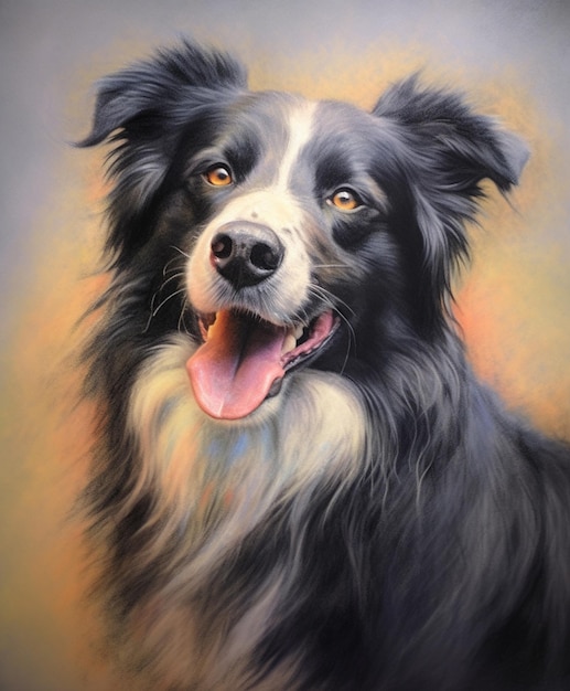 Une peinture d'un chien qui s'intitule le border collie