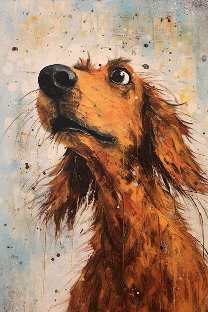 peinture d'un chien avec un regard triste sur son visage