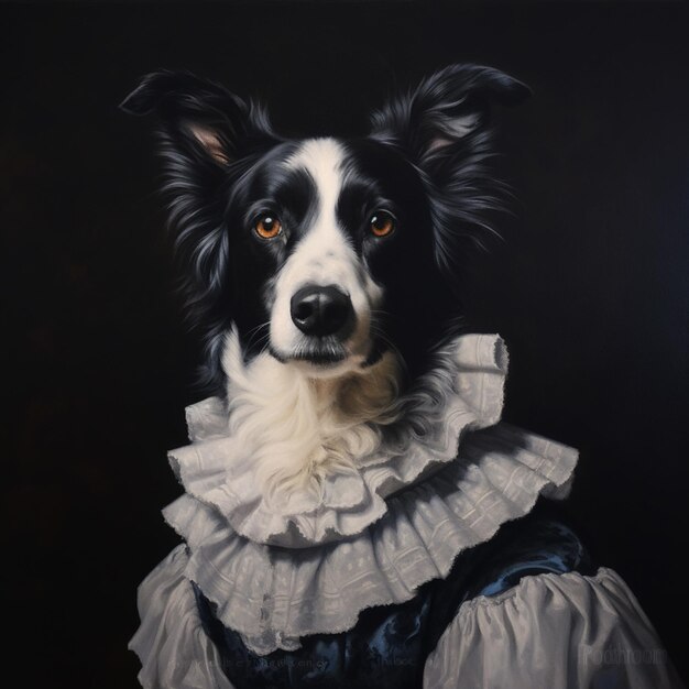 Peinture d'un chien vêtu d'une robe à col volanté générative ai
