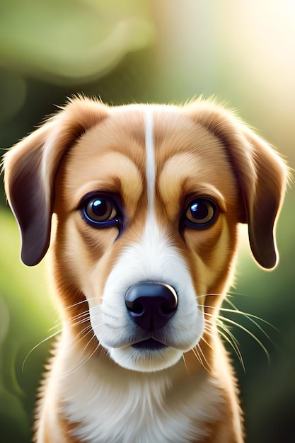 Une peinture d'un chien avec un visage blanc et des yeux noirs.