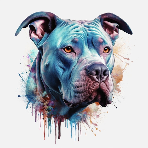 peinture d'un chien avec un visage bleu et un fond éclaboussé
