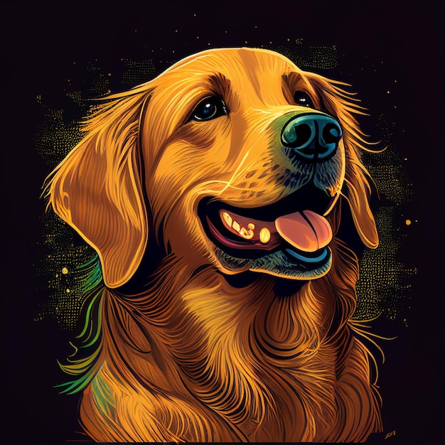 Peinture d'un chien avec un visage de golden retrievers et un fond noir ai génératif