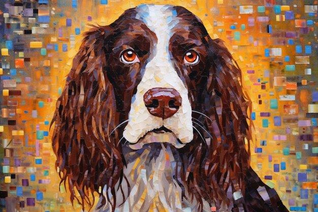 une peinture d'un chien avec un visage marron et blanc ai générative