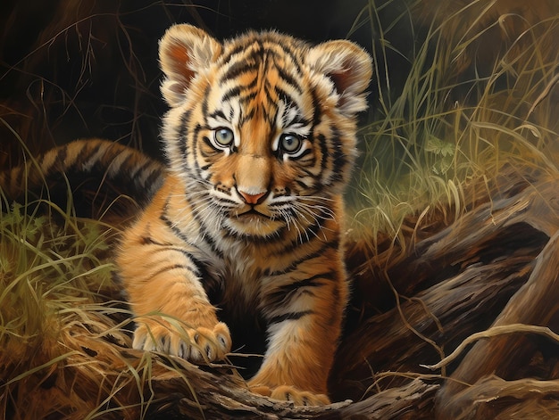 Peinture d'un chiot de tigre dans la forêt