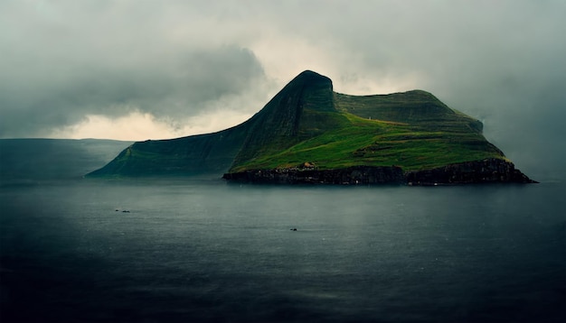 Peinture de ciel nuageux de montagne d'océan d'île de Féroé