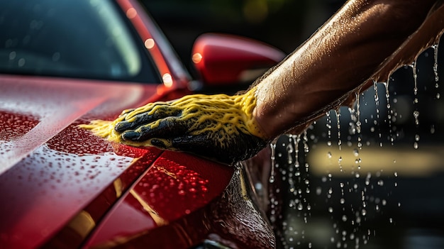 Photo peinture à la cire et à la peinture pour éviter les dommages causés par le soleil et la chaleur ou les rayons uv violents sur une peinture de voiture