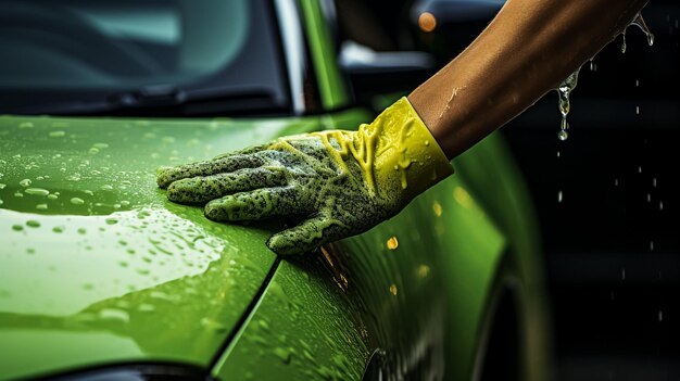 Photo peinture à la cire et à la peinture pour éviter les dommages causés par le soleil et la chaleur ou les rayons uv violents sur une peinture de voiture