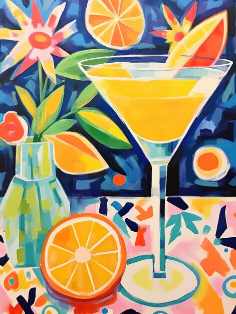 Peinture d'un cocktail de margarita inspirée de Herni Matisse Fond blanc HD Photo blanc isolé ba