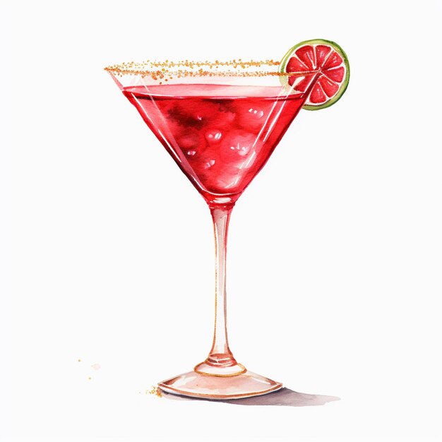 peinture d'un cocktail rouge avec une tranche de citron vert sur le bord génératif ai