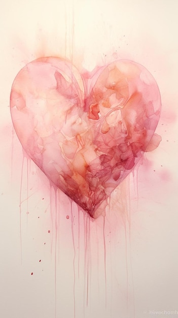 une peinture d'un cœur avec de la peinture rose et une éclaboussure d'eau rose.